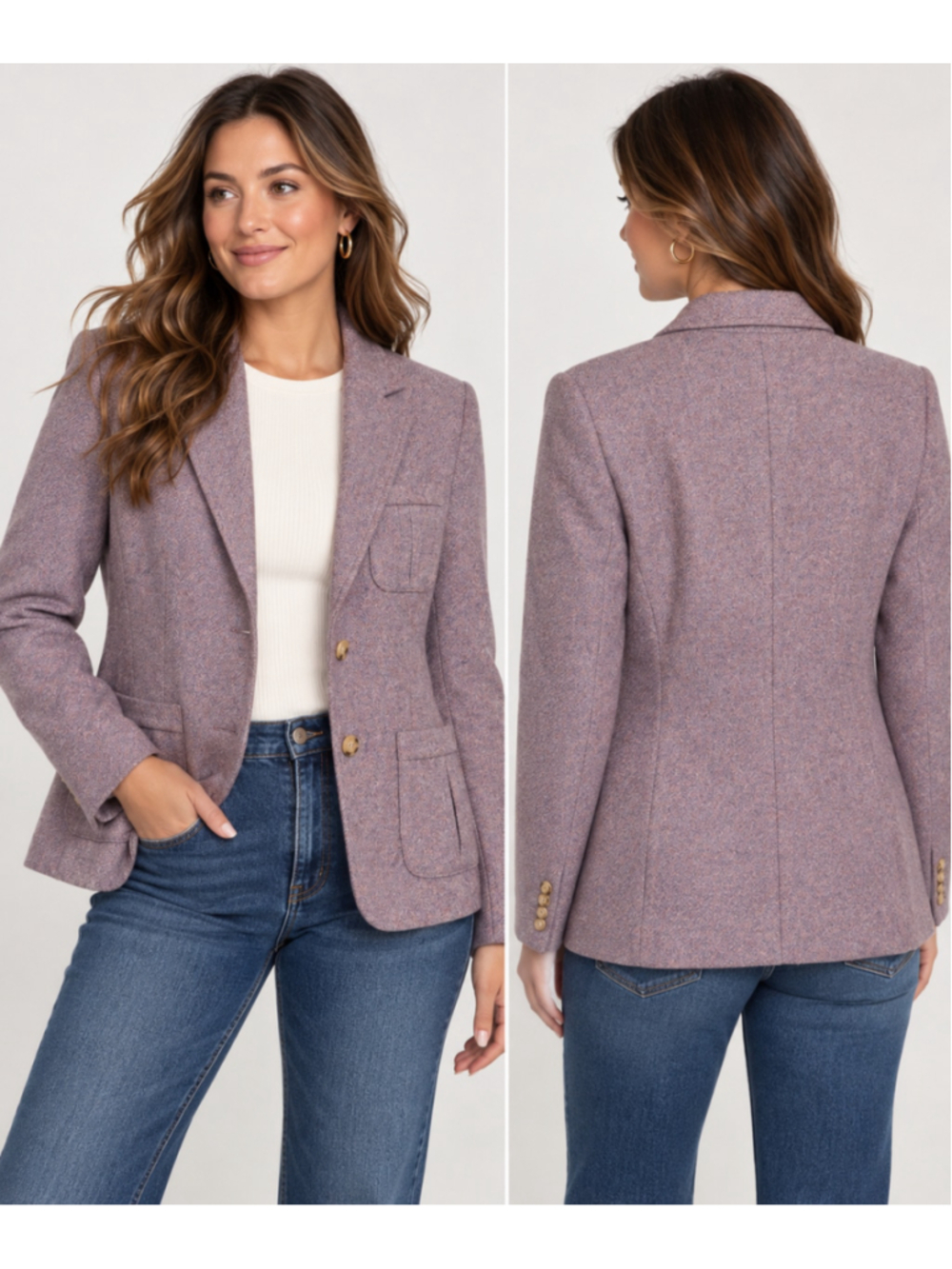 CHAPS Women’s 12 Wool Blend Tweed Blazer Mauve Purple Heritage Prep
